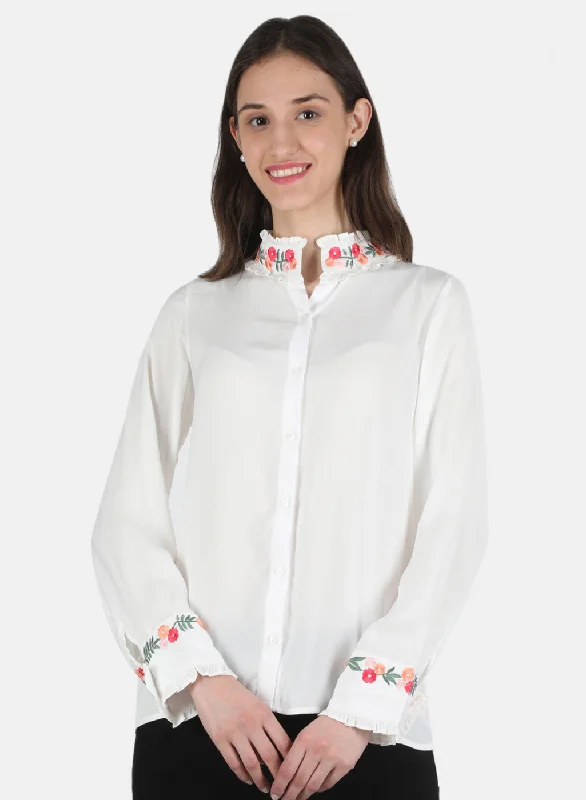 Women Off White Solid Top Street