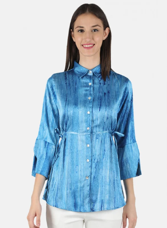 Women Blue Printed Top Refined Women's Velvet