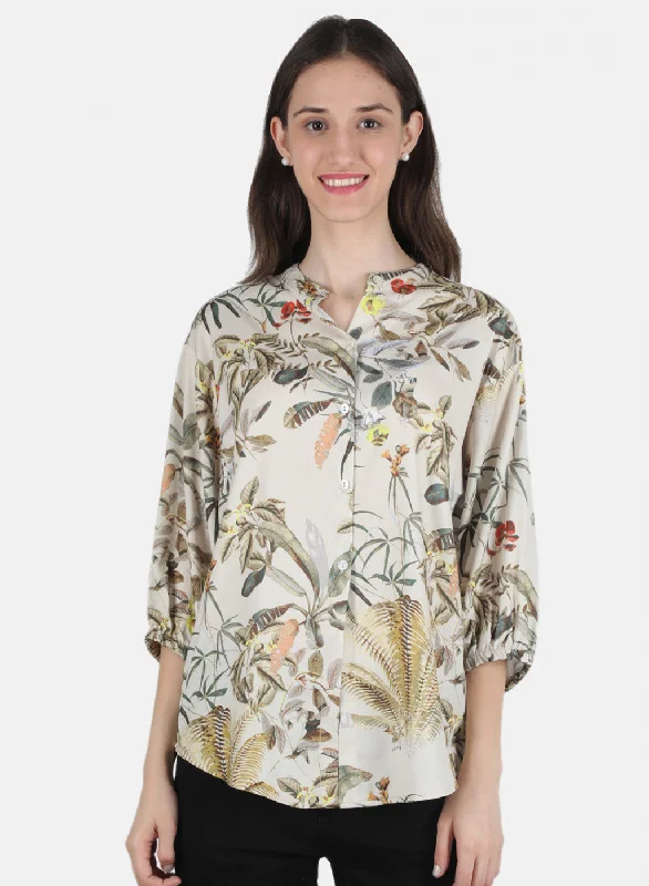 Women Cream Printed Top Australian Beach