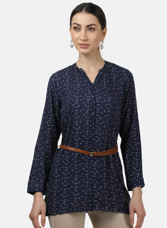 Womens Navy Blue Printed Top Preppy Women's College