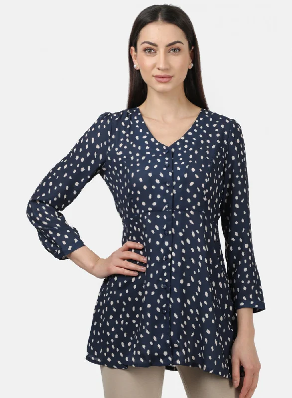Womens Blue Printed Top Minimalist Women's Casual