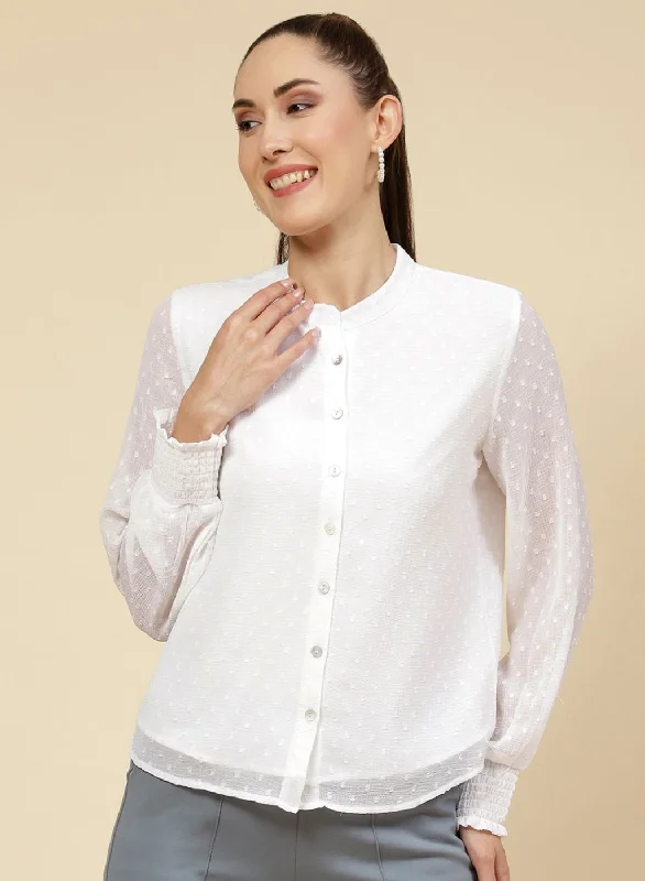 Women White Self Design Top Bohemian Women's Free
