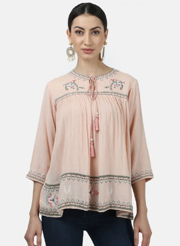 Womens Peach Embroidered Tops Laid - back Women's Vibe