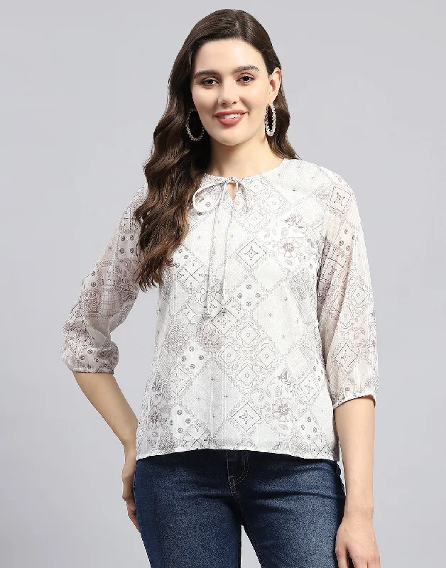 Women Brown Printed Round Neck Full Sleeve Top Youthful Women's Pop