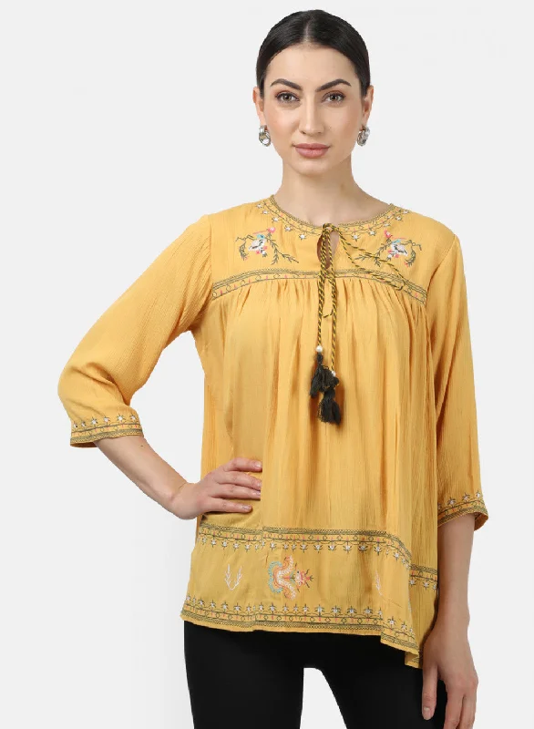 Womens Mustard Embroidered Tops Sporty Women's Tennis