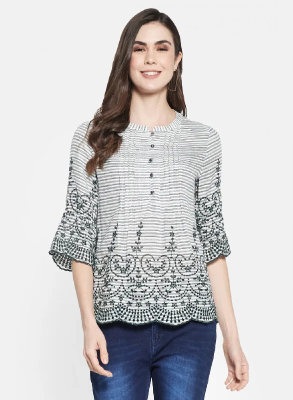 Womens Off White Embroidered Top Cozy Women's Winter