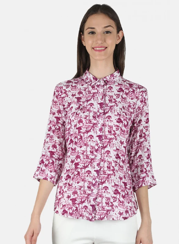 Women Purple Printed Top Laid - back Women's Style