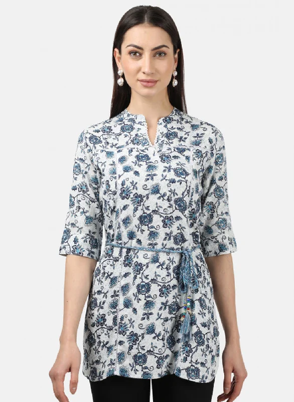 Womens Blue Printed Tops Sophisticated Women's 