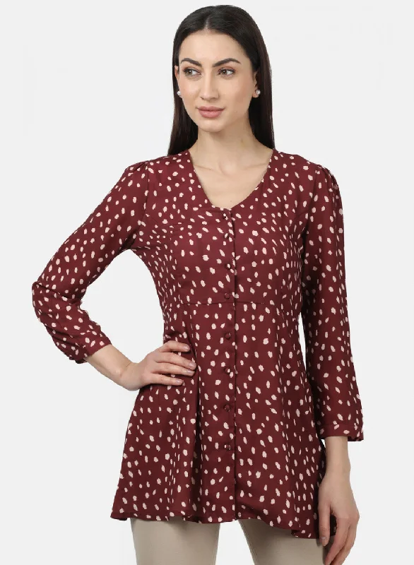 Womens Maroon Printed Tops Dynamic Women's Moto