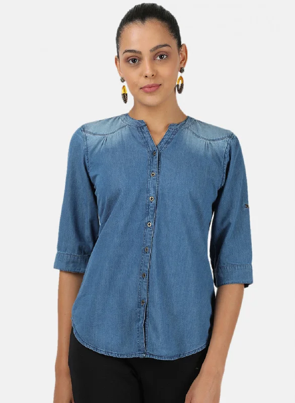 Womens Blue Light Wash Top Hip Women's Retro