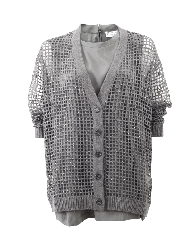 Paillette Net Cardigan With Tank Streetwear Style for 