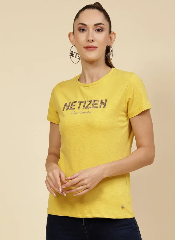 Women Yellow Embroidered Top Athletic Women's High - 