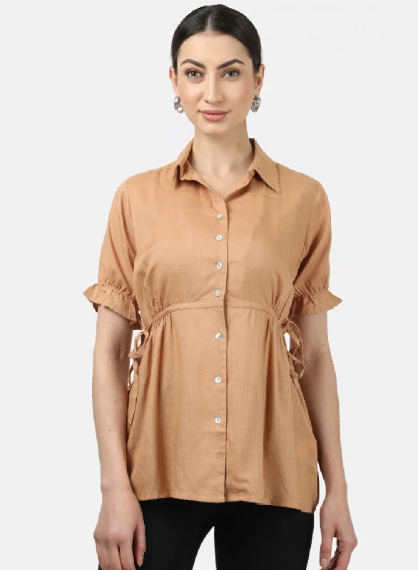 Womens Khaki Plain Tops Sharp Women's Italian