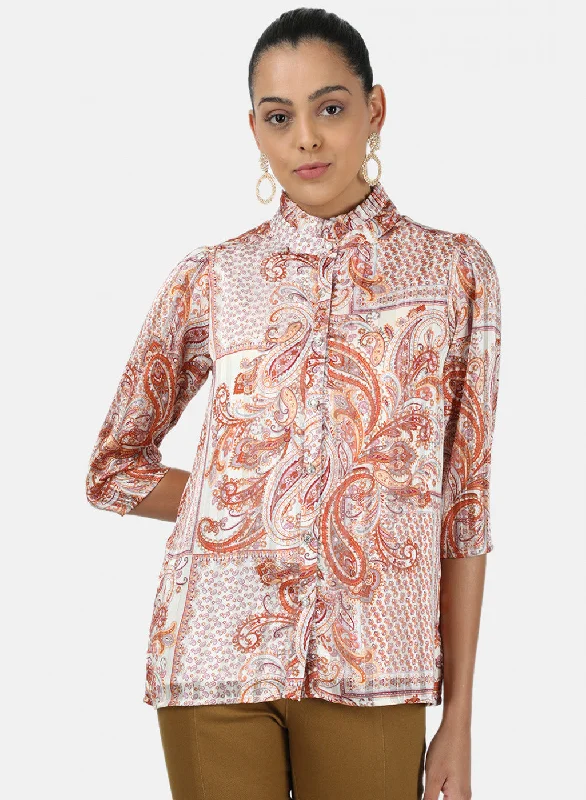 Womens Orange Printed Top Vacation
