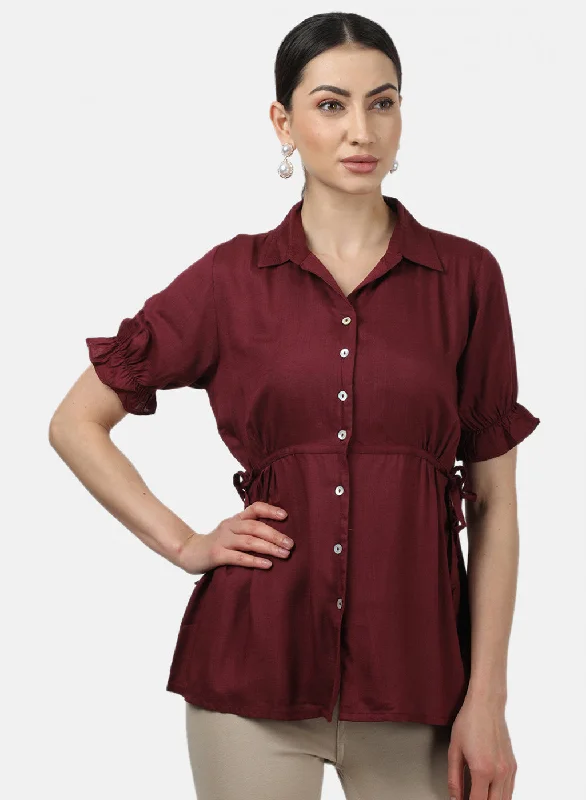 Womens Maroon Plain Top Country