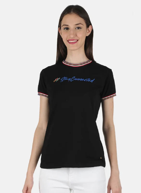 Women Black Embroidered Top Bold Women's Animal Print