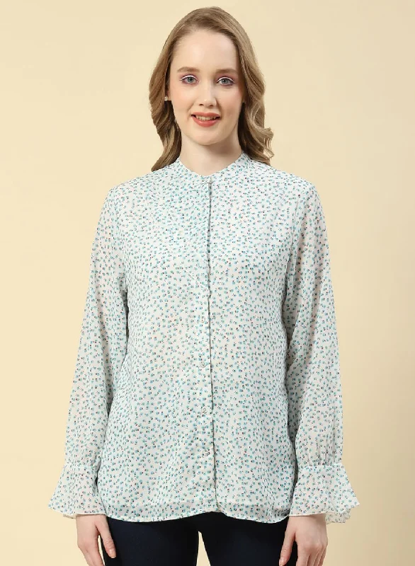 Women Blue Printed Top Compression