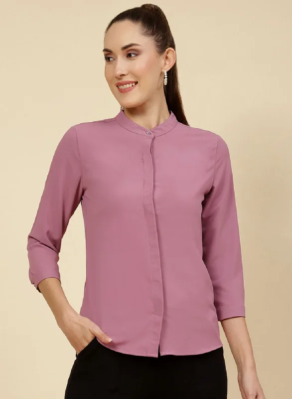 Women Pink Solid Top Feminine Women's Style 