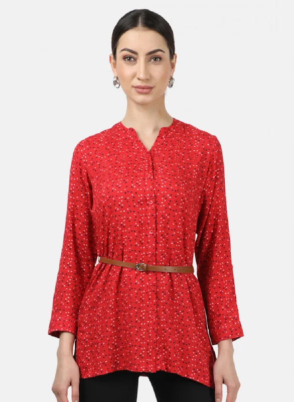 Womens Red Printed Top Modern Women's 