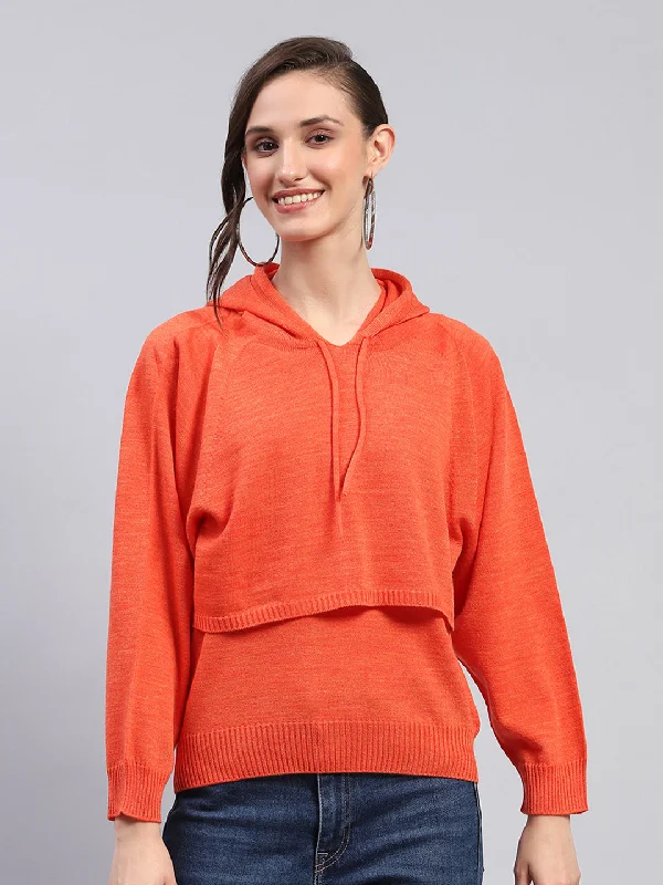 Women Rust Solid Hooded Full Sleeve Winter Tops Casual Women's Japanese 