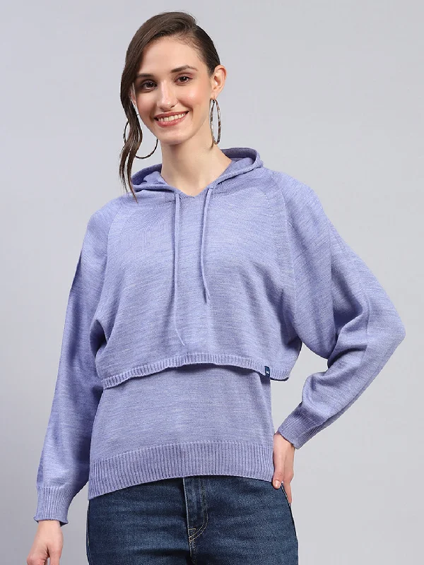 Women Blue Solid Hooded Full Sleeve Winter Tops Luxurious Women's High -  end