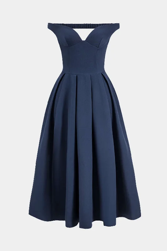 Pleated Zipper Backless V-Neck Midi Dress Modern Women's 
