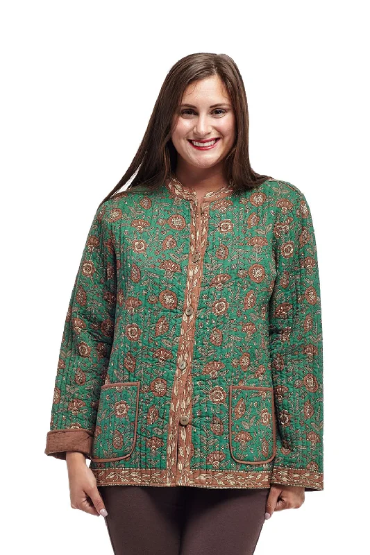 La Cera Quilted Sage Mandarin Jacket Sporty Women's Athleisure 
