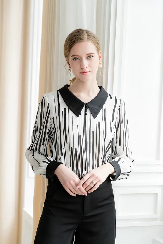 Printed Blouse W/ Contrast Collar