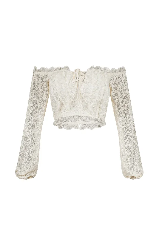 Yollie Off Shoulder Lace Crop Top Refined Women's Velvet