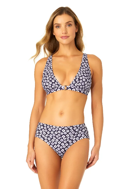 Women's Shibori Geo Ring Plunge Triangle Bikini Swim Top Women