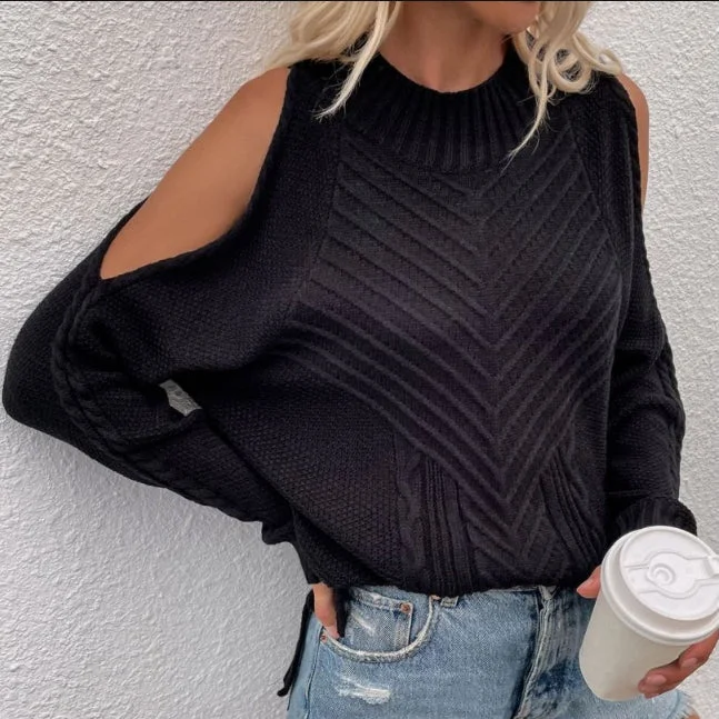 Off-Shoulder Solid Color Knitted Women'S Long-Sleeved Round Neck Wholesale Sweaters Dapper Women's Bow - adorned Off-Shoulder Solid Color Knitted Women'S Long-Sleeved Round Neck Wholesale Sweaters Dapper Women's Bow - adorned