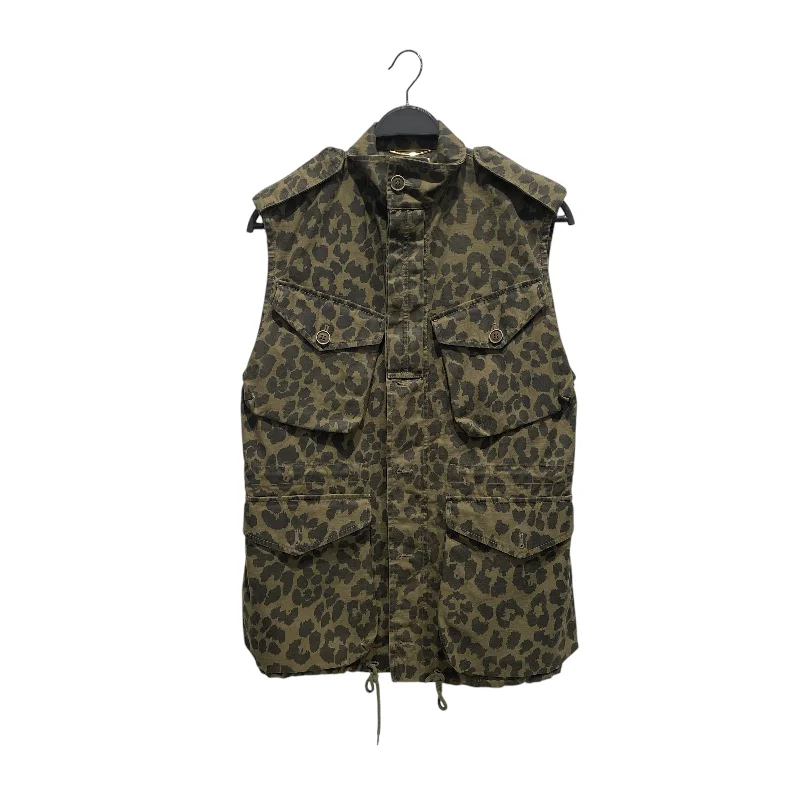 SAINT LAURENT/Vest/34/Leopard/Cotton/BRW/Front Zip/4 PKT/ZIP-VEST/LEOPARD Australian Beach
