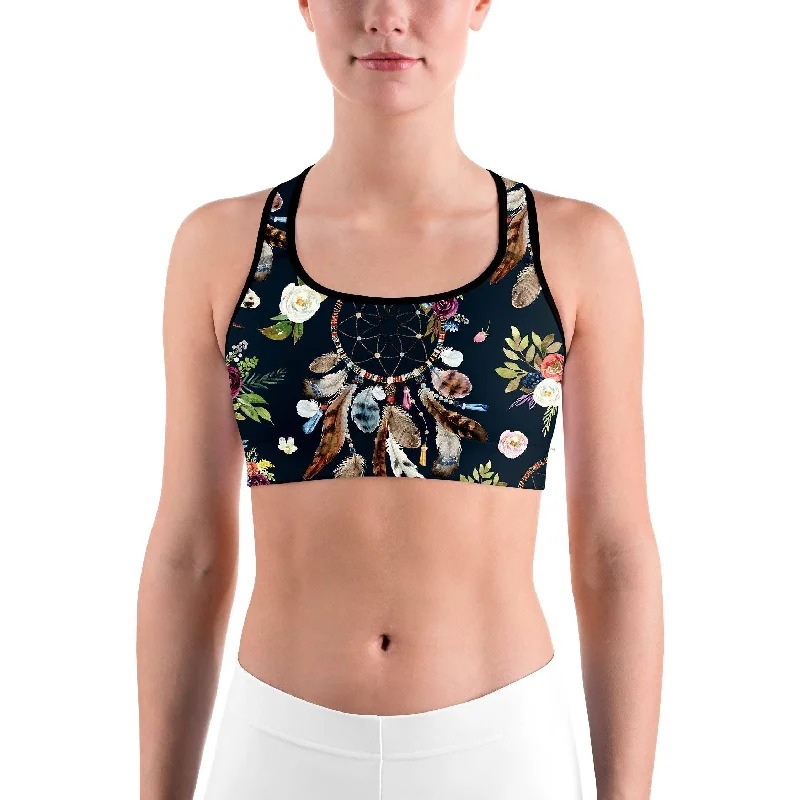 Boho Dreamcatcher and Flowers Sports bra