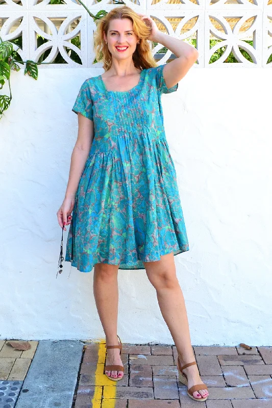 Emerald Aqua Abstract Tunic Dress Laid - back Women's Vibe