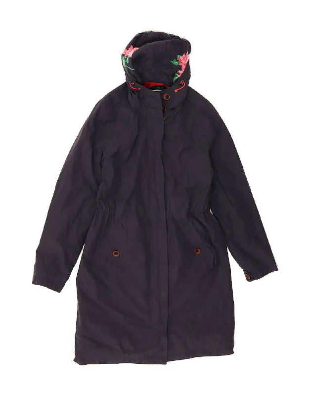 JOULES Womens Hooded Rain Jacket UK 10 Small Navy Blue Cotton Business