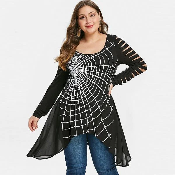 ANALUKE Spider Web Halloween Long Sleeve T-Shirt