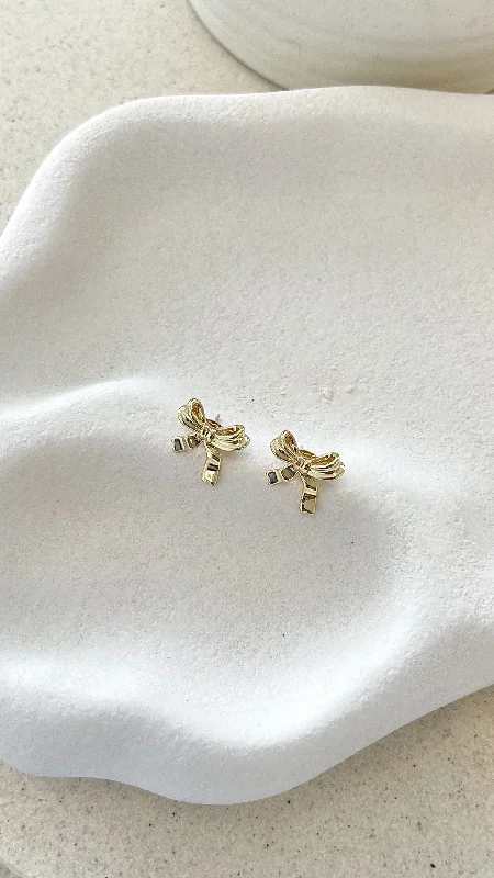 Bow Stud 18K Gold Plated Earrings - Gold Sophisticated Women's Tailored