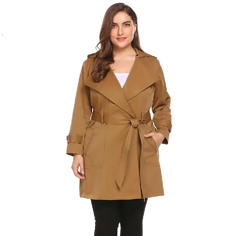 ANALUKE  One Button Hooded Windbreaker Trench Coat