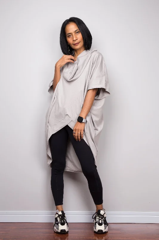 Grey pullover tunic dress with cowl neck Traditional Women's Wool