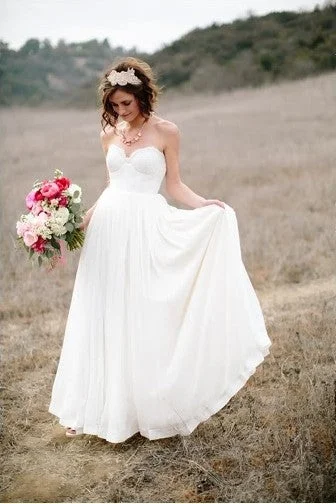 Chiffon Rustic Wedding Dresses with Lace Sweetheart Bodice performance