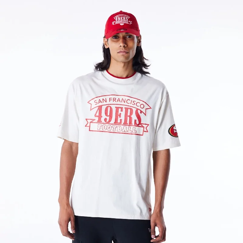 San Francisco 49ers NFL Graphic Open White Oversized T-Shirt Cozy Women's Sherpa - lined San Francisco 49ers NFL Graphic Open White Oversized T-Shirt Cozy Women's Sherpa - lined