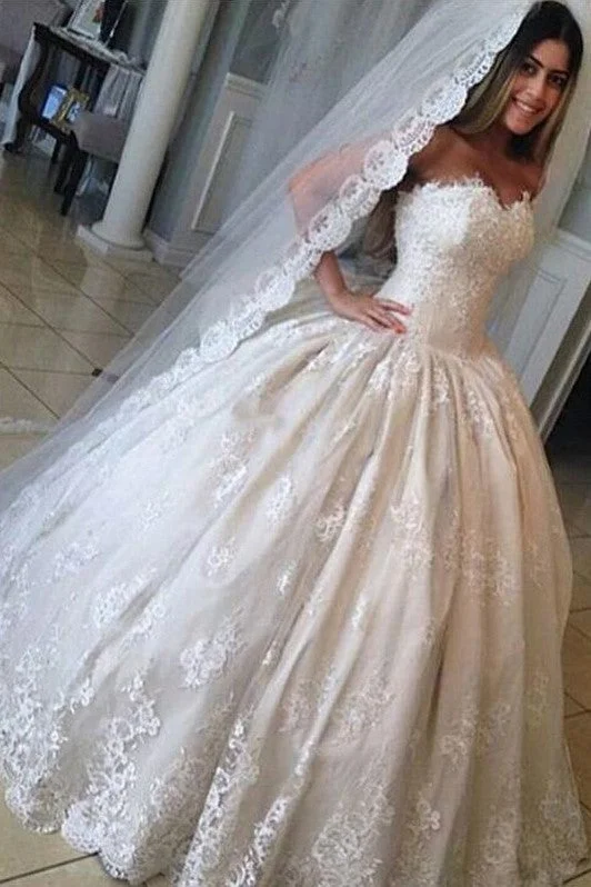 Strapless Lace Ball Gown Wedding Dresses with Corset Back Scandinavian