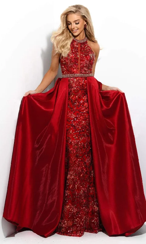 Jasz Couture - 7316 Embellished Halter Neckline With Waist Cape Gown French