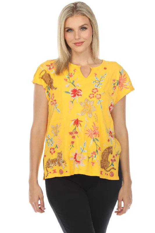 Johnny Was JWLA Paneled Knit Embroidered Tee Boho Chic J15224 ** Relaxed Women's Beachy