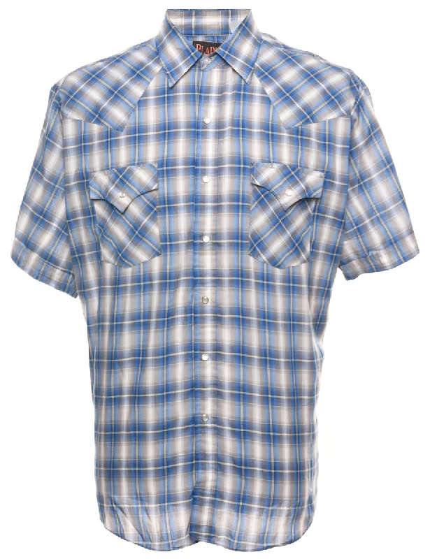 Blue Checked Short Sleeve Shirt - L Sporty Women's Athleisure 