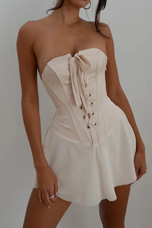 TastyHottie - Strapless Tie-up Corset Ruched Dress Edgy Women's Punk