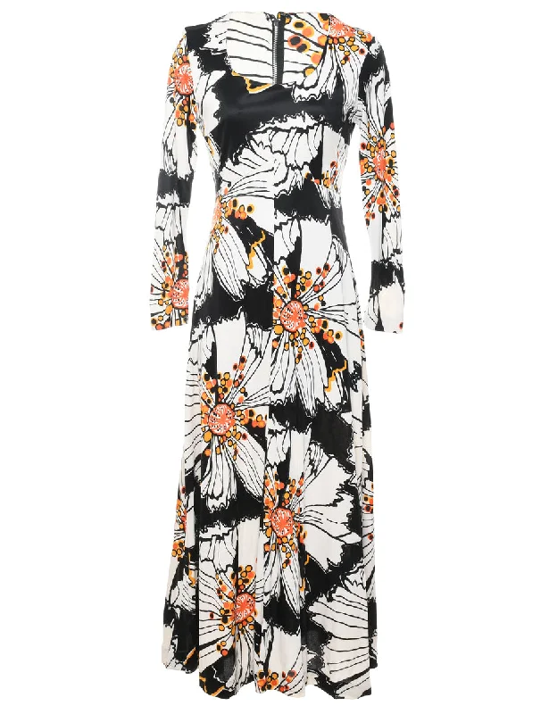 1970s Floral Print Maxi Dress - S