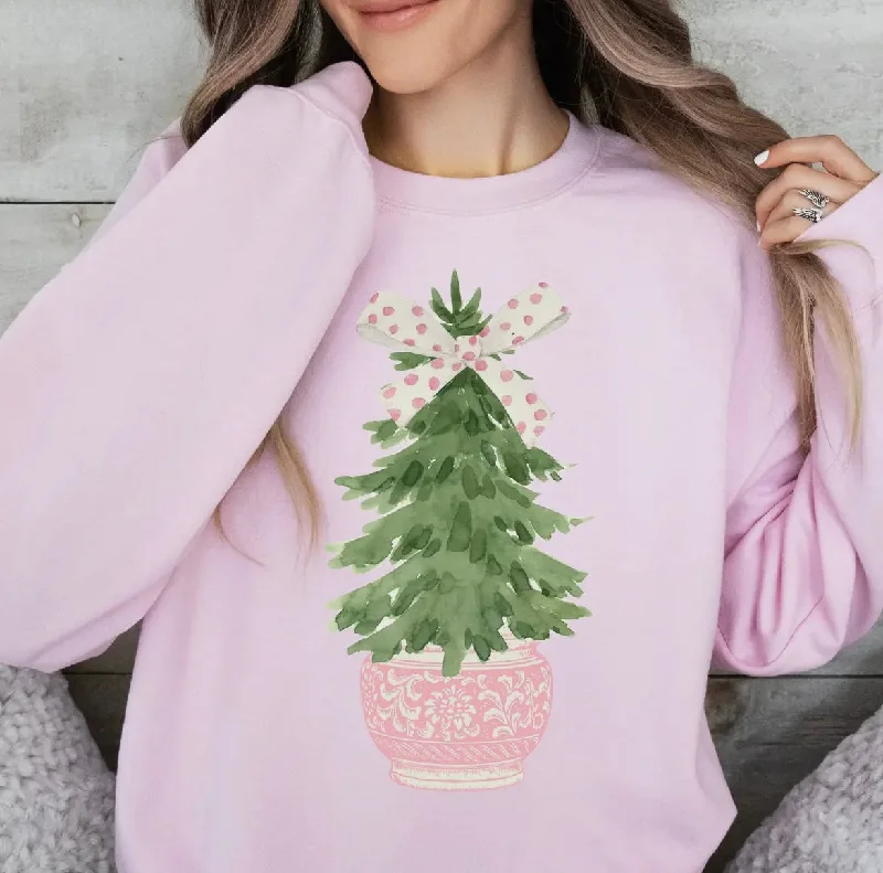 Pink Chinoiserie Christmas Tree Sweatshirt Dynamic Women's Moto