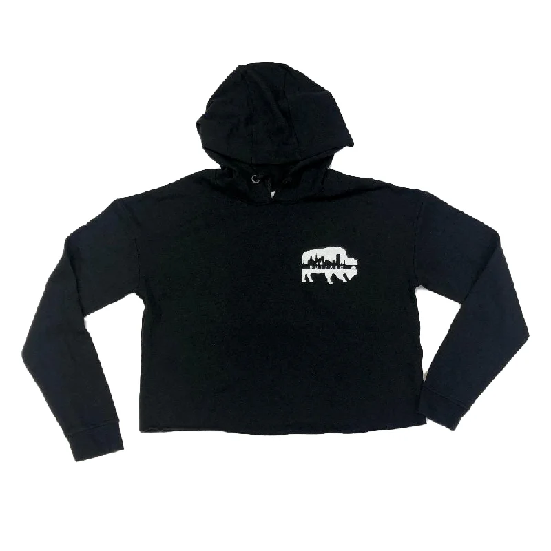 Ladies Black Fleece Cropped BFLO Hoodie Earthy Women's Hemp - based
