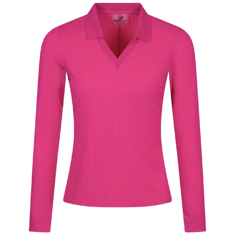 Womens Rib V-Neck LS Polo Rave - SS25 Casual Women's Loose - fitting